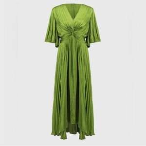 JOSEPH RIBKOFF Pleated Satin Knot Front Midi Dress Chartreuse Size L